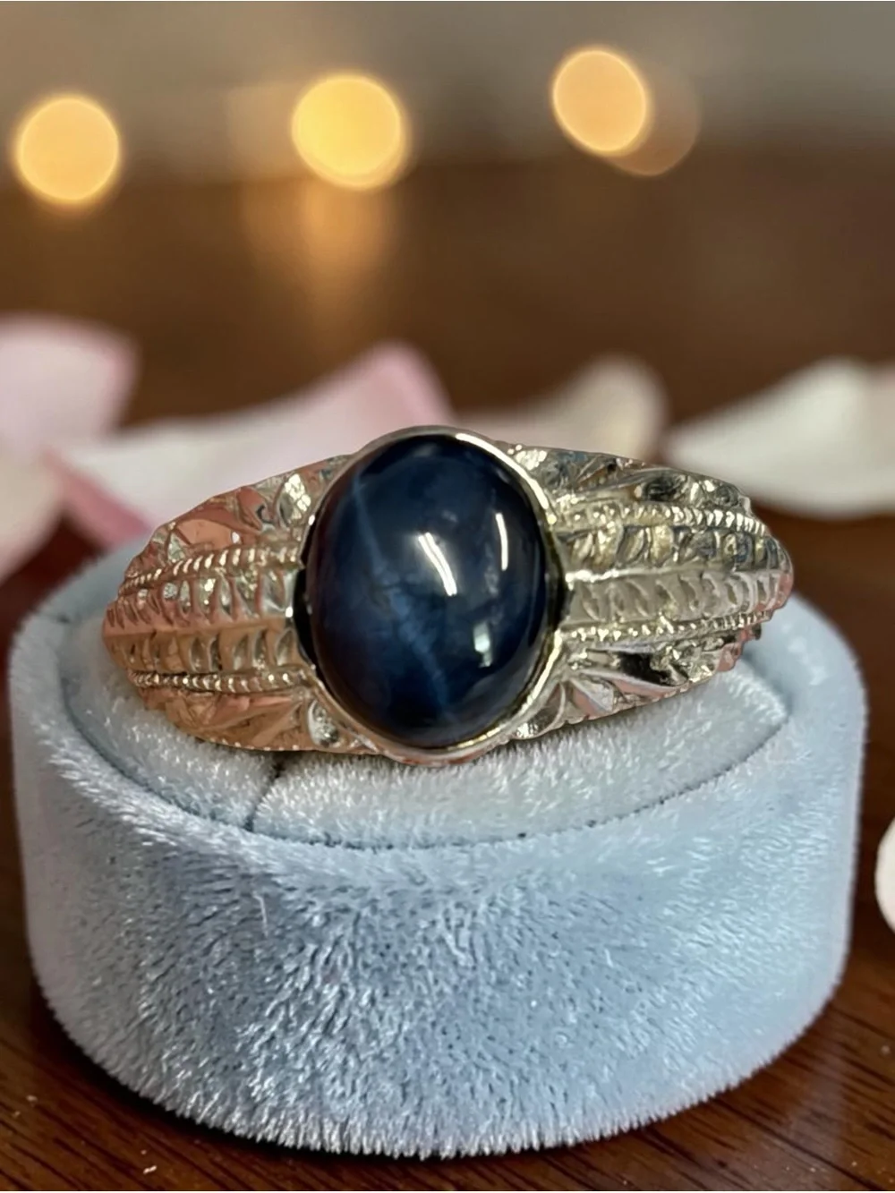 Gorgeous sterling silver Blue Star Sapphire ring.